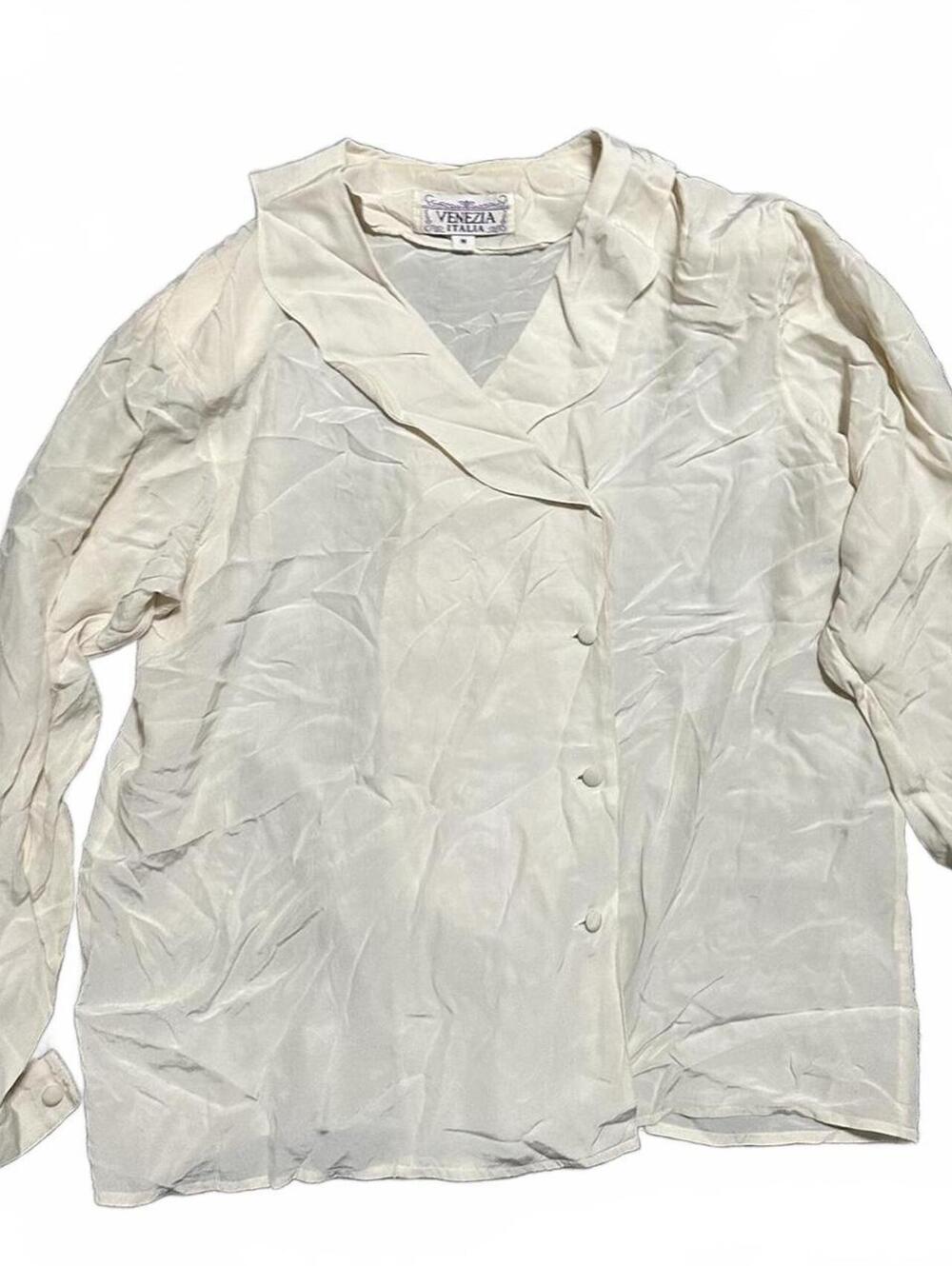 90s Vintage Venezia Off Center Button Up White Long Sleeve Blouse Size M